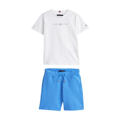 White-Blue - Front - Tommy Hilfiger Boys Lettering T-Shirt & Shorts Set