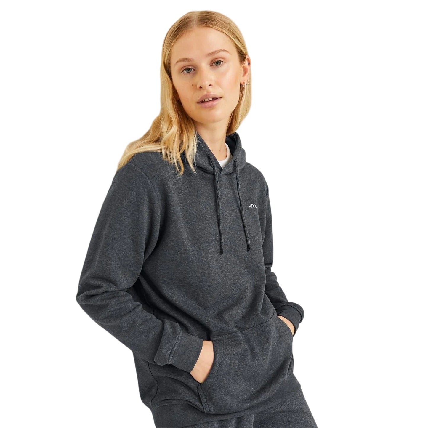 Dark Grey Melange - Side - JJXX Womens-Ladies Hooded Regular Hoodie