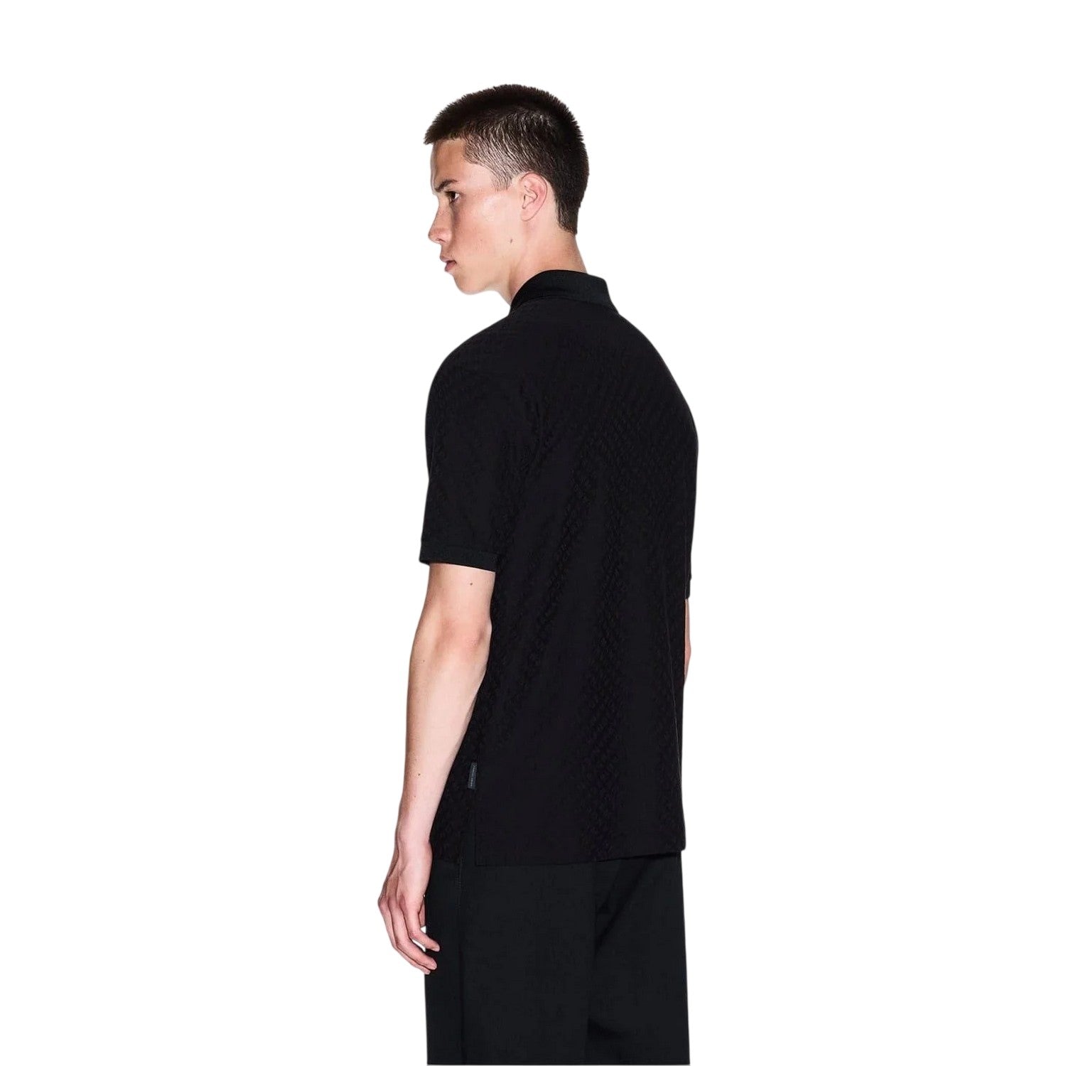 Black - Back - Armani Exchange Mens Textured Regular Polo Shirt