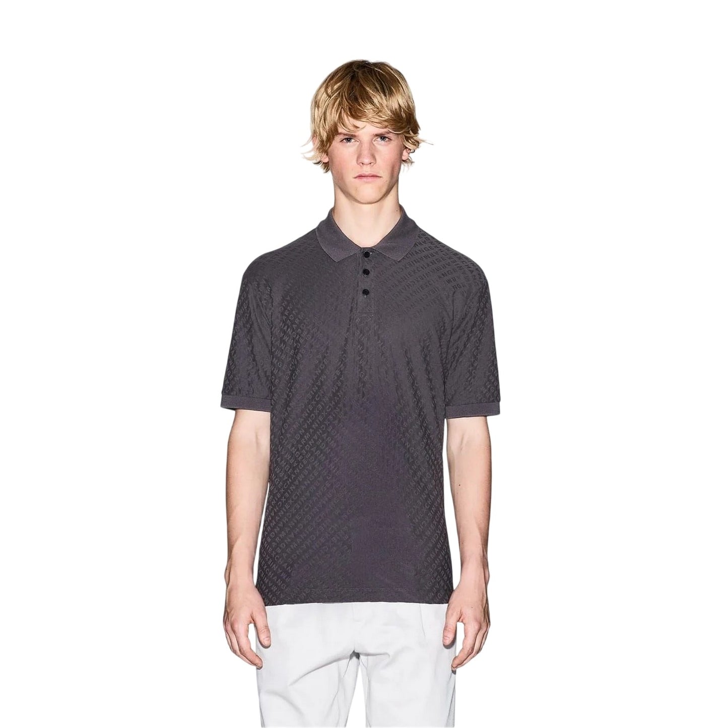 Grey - Front - Armani Exchange Mens Textured Regular Polo Shirt