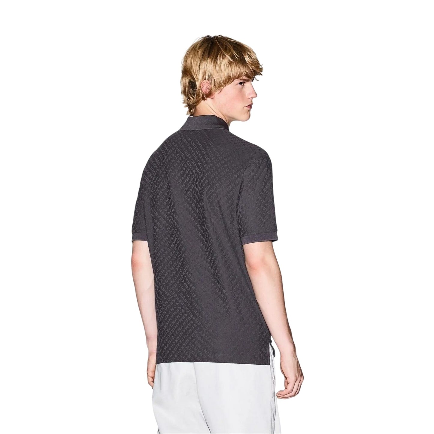 Grey - Back - Armani Exchange Mens Textured Regular Polo Shirt