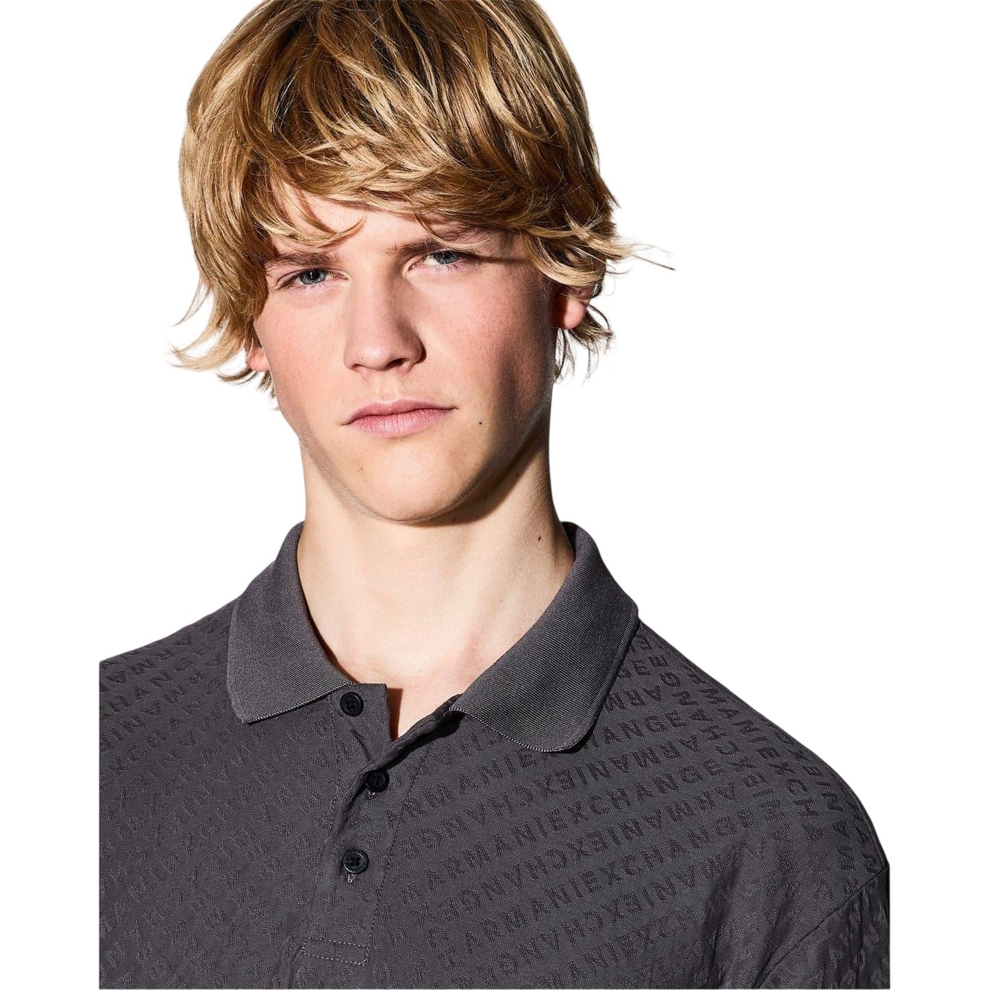 Grey - Side - Armani Exchange Mens Textured Regular Polo Shirt