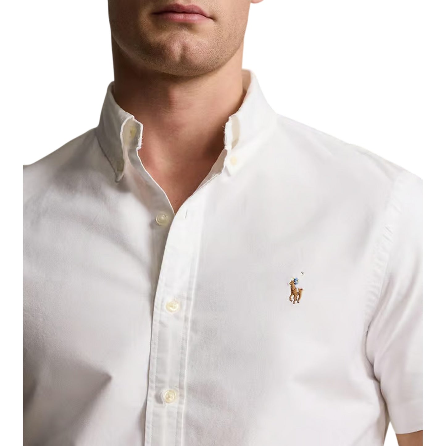 White - Side - Ralph Lauren Mens Logo Oxford Short-Sleeved Shirt