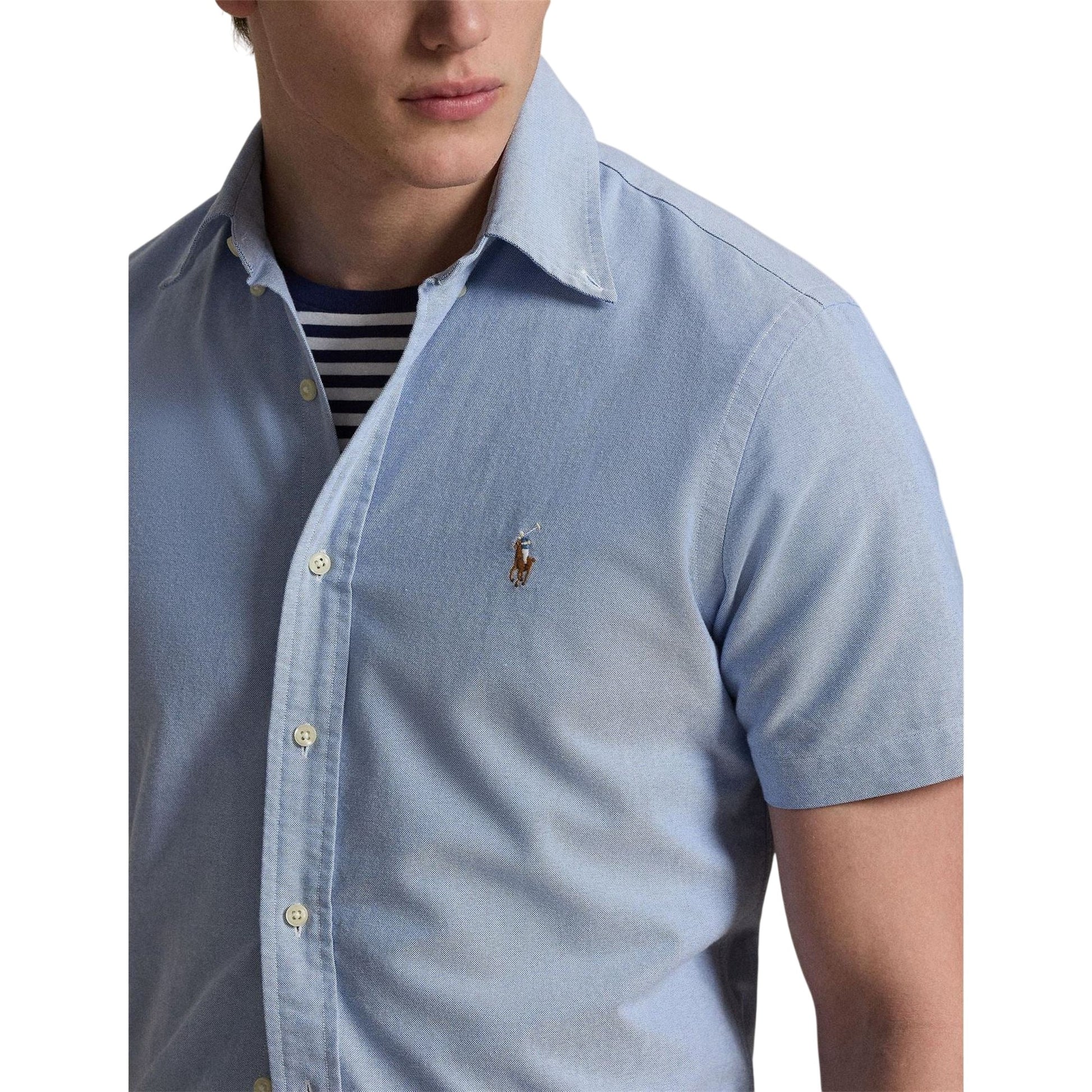 Blue - Side - Ralph Lauren Mens Logo Oxford Short-Sleeved Shirt