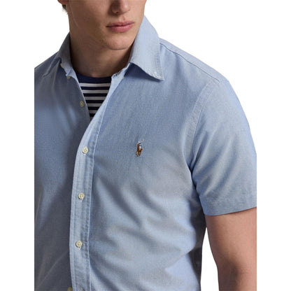 Blue - Side - Ralph Lauren Mens Logo Oxford Short-Sleeved Shirt