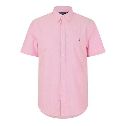 New Pink - Front - Ralph Lauren Mens Logo Oxford Short-Sleeved Shirt