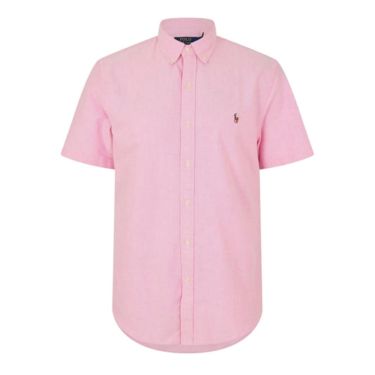 New Pink - Front - Ralph Lauren Mens Logo Oxford Short-Sleeved Shirt