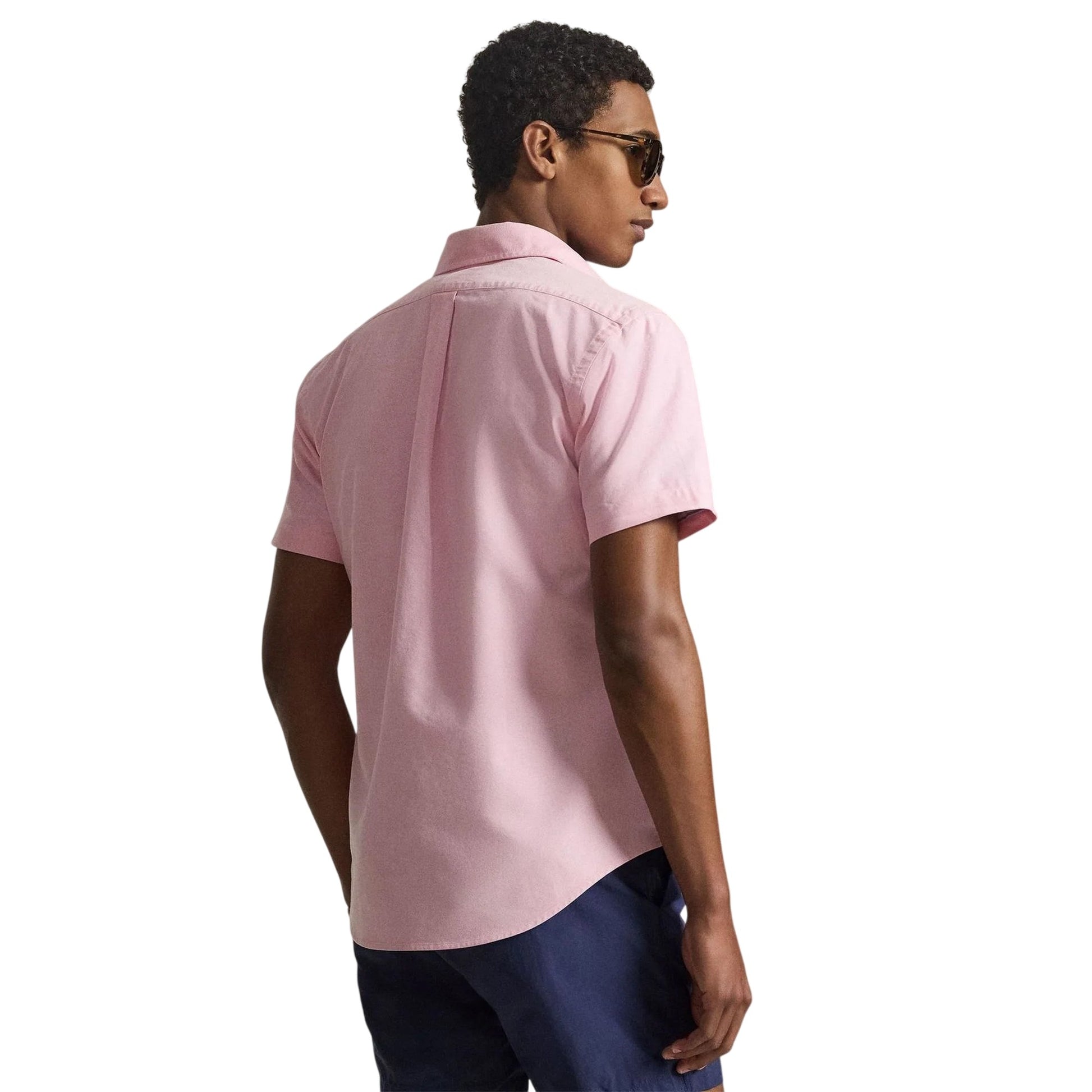 New Pink - Back - Ralph Lauren Mens Logo Oxford Short-Sleeved Shirt