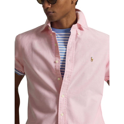 New Pink - Side - Ralph Lauren Mens Logo Oxford Short-Sleeved Shirt