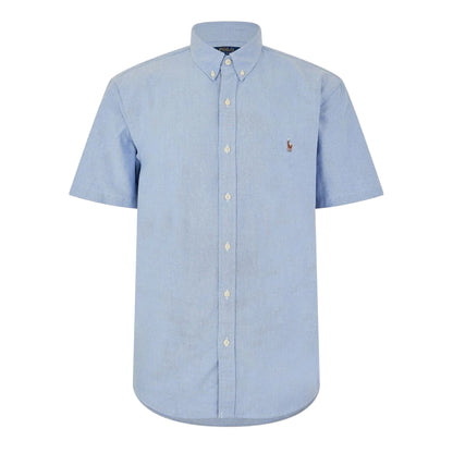 Blue - Front - Ralph Lauren Mens Logo Oxford Short-Sleeved Shirt