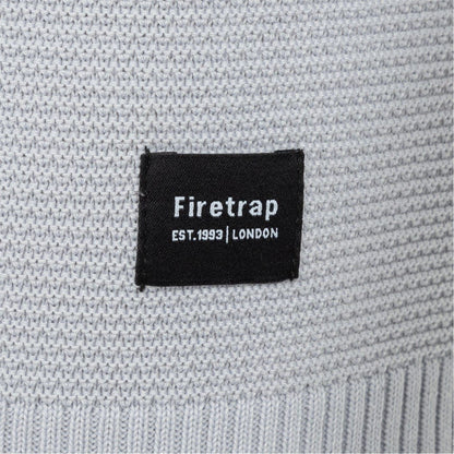 Light Grey - Side - Firetrap Mens Knitted Crew Neck Jumper