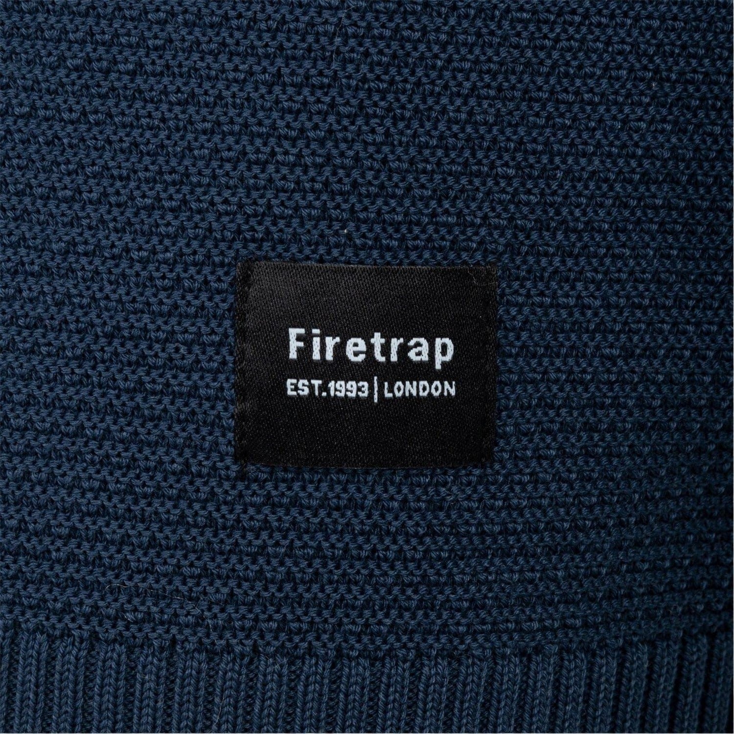 Navy - Side - Firetrap Mens Knitted Crew Neck Jumper