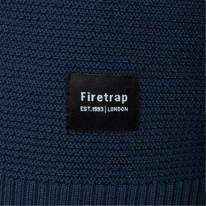 Navy - Side - Firetrap Mens Knitted Crew Neck Jumper