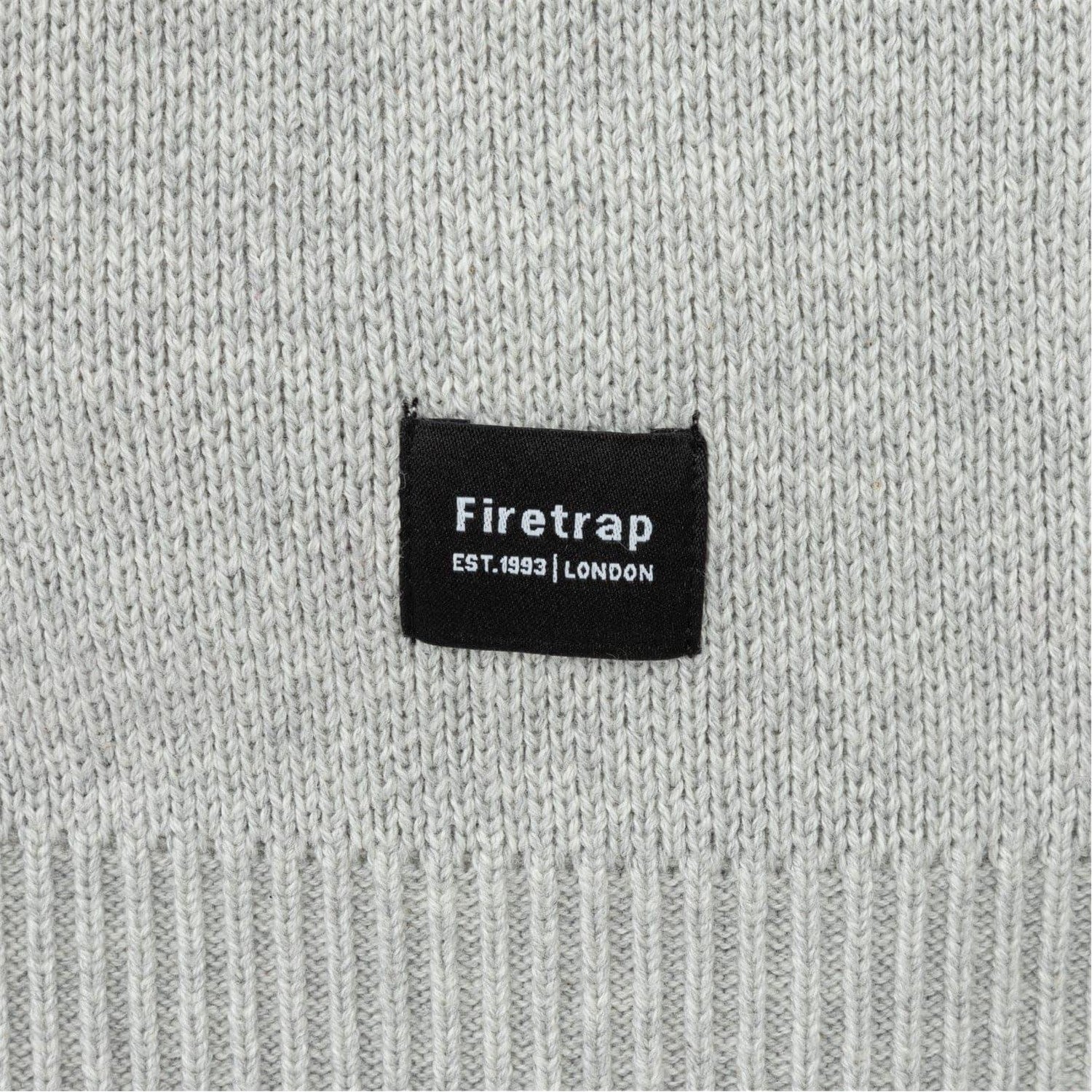 Light Grey - Side - Firetrap Mens Knitted Cotton Crew Neck Sweatshirt