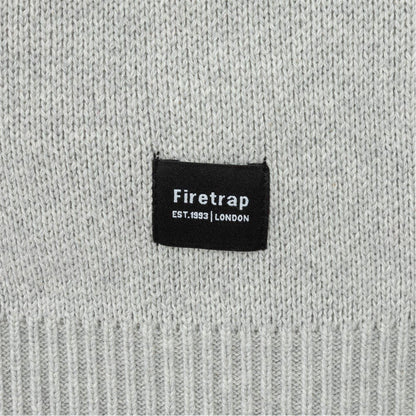 Light Grey - Side - Firetrap Mens Knitted Cotton Crew Neck Sweatshirt