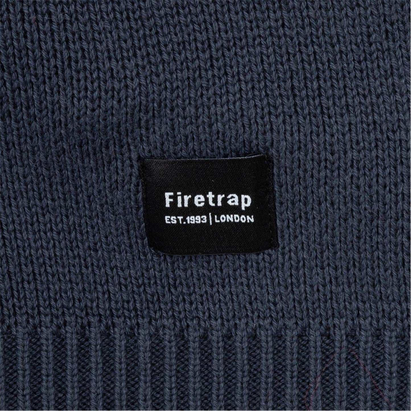 Navy - Side - Firetrap Mens Knitted Cotton Crew Neck Sweatshirt
