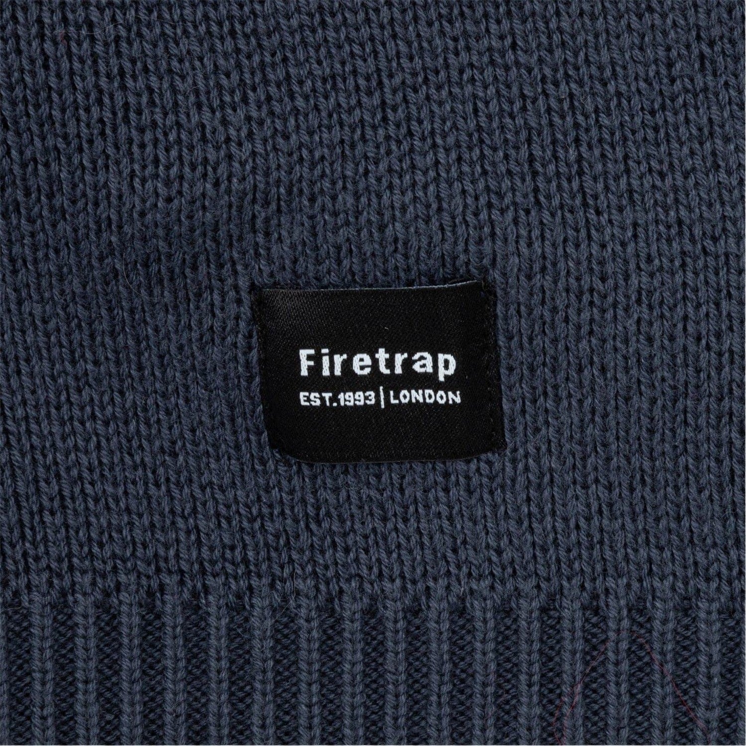 Navy - Side - Firetrap Mens Knitted Cotton Crew Neck Sweatshirt