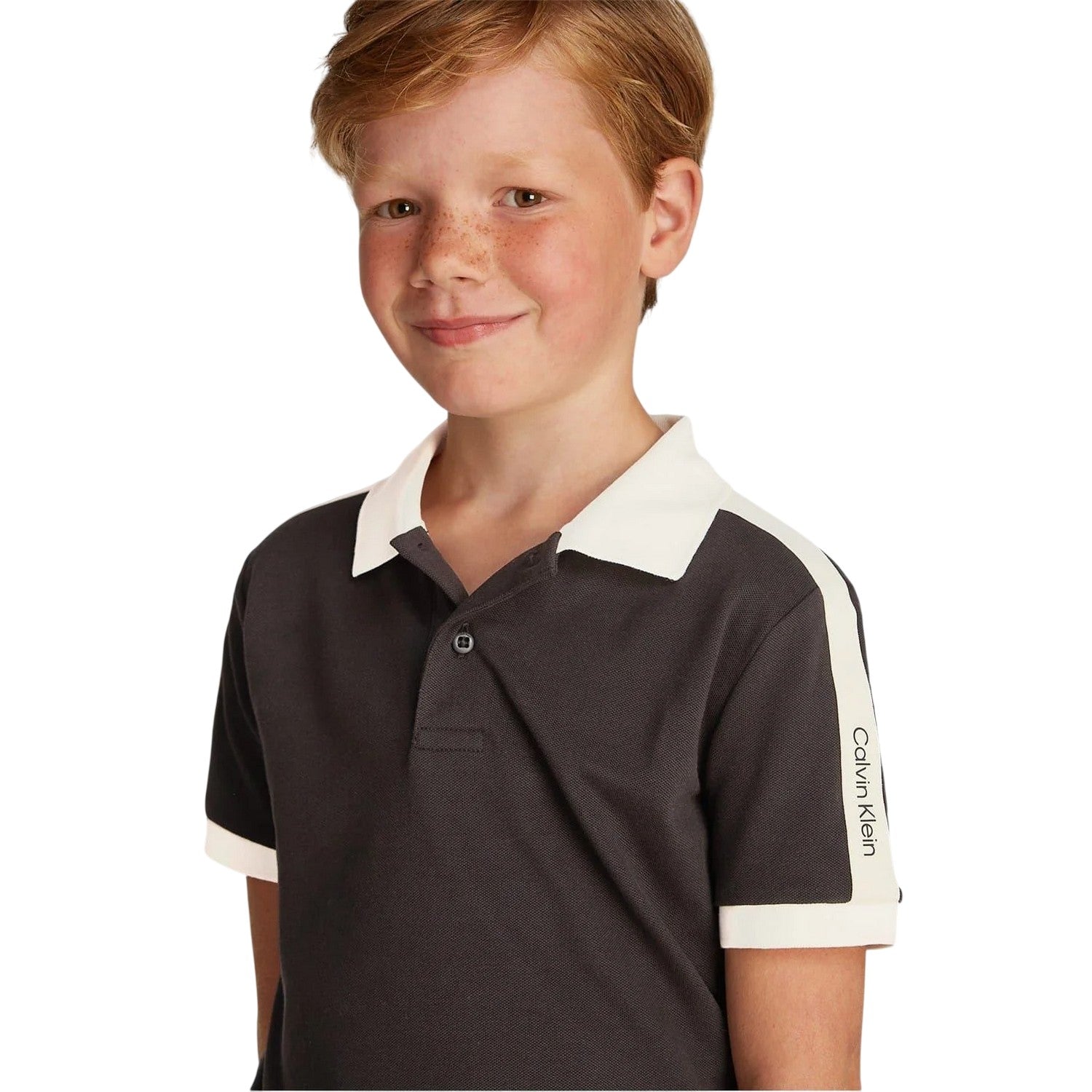Black - Side - Calvin Klein Childrens-Kids Contrast Detail Regular Short-Sleeved Polo Shirt