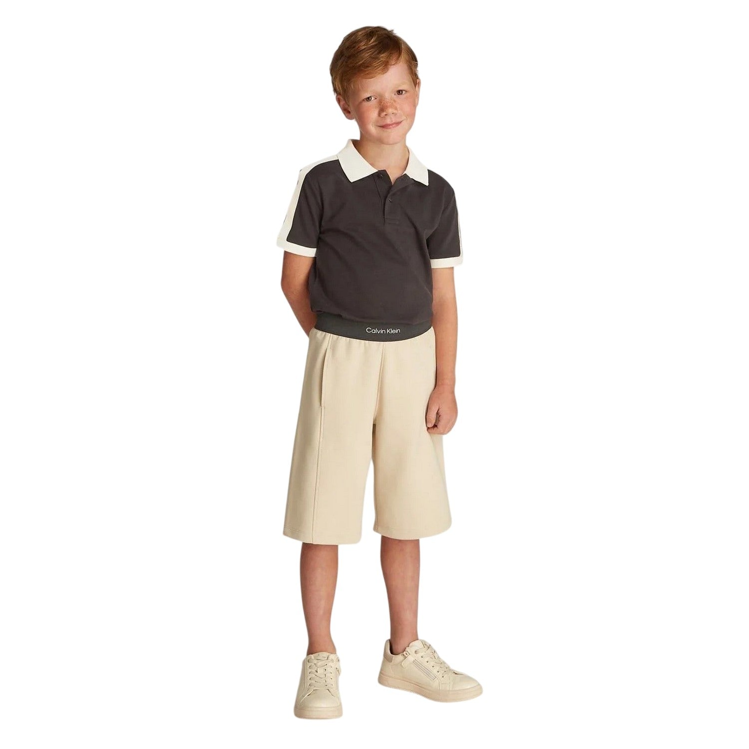 Black - Lifestyle - Calvin Klein Childrens-Kids Contrast Detail Regular Short-Sleeved Polo Shirt
