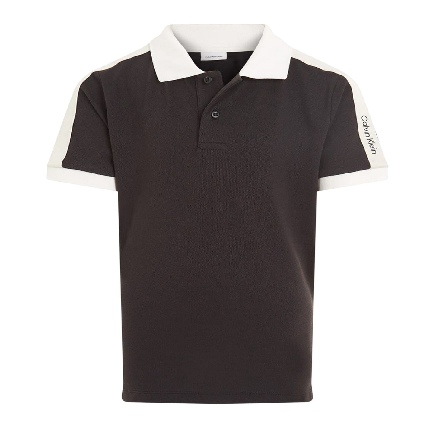 Black - Front - Calvin Klein Childrens-Kids Contrast Detail Regular Short-Sleeved Polo Shirt