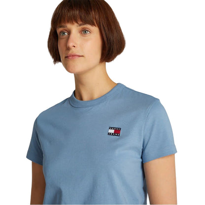 Blue - Side - Tommy Jeans Womens-Ladies Badge Crew Neck Regular T-Shirt