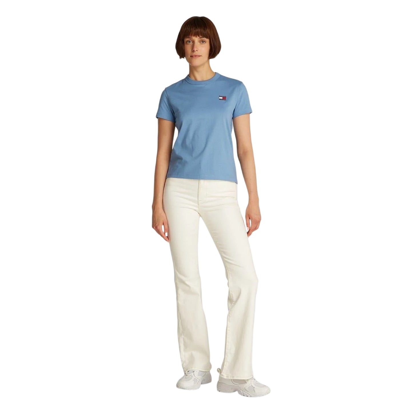 Blue - Pack Shot - Tommy Jeans Womens-Ladies Badge Crew Neck Regular T-Shirt