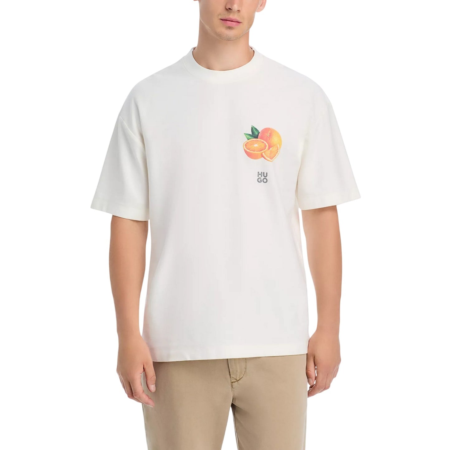 Natural - Front - Hugo Mens Orange Crew Neck Regular T-Shirt