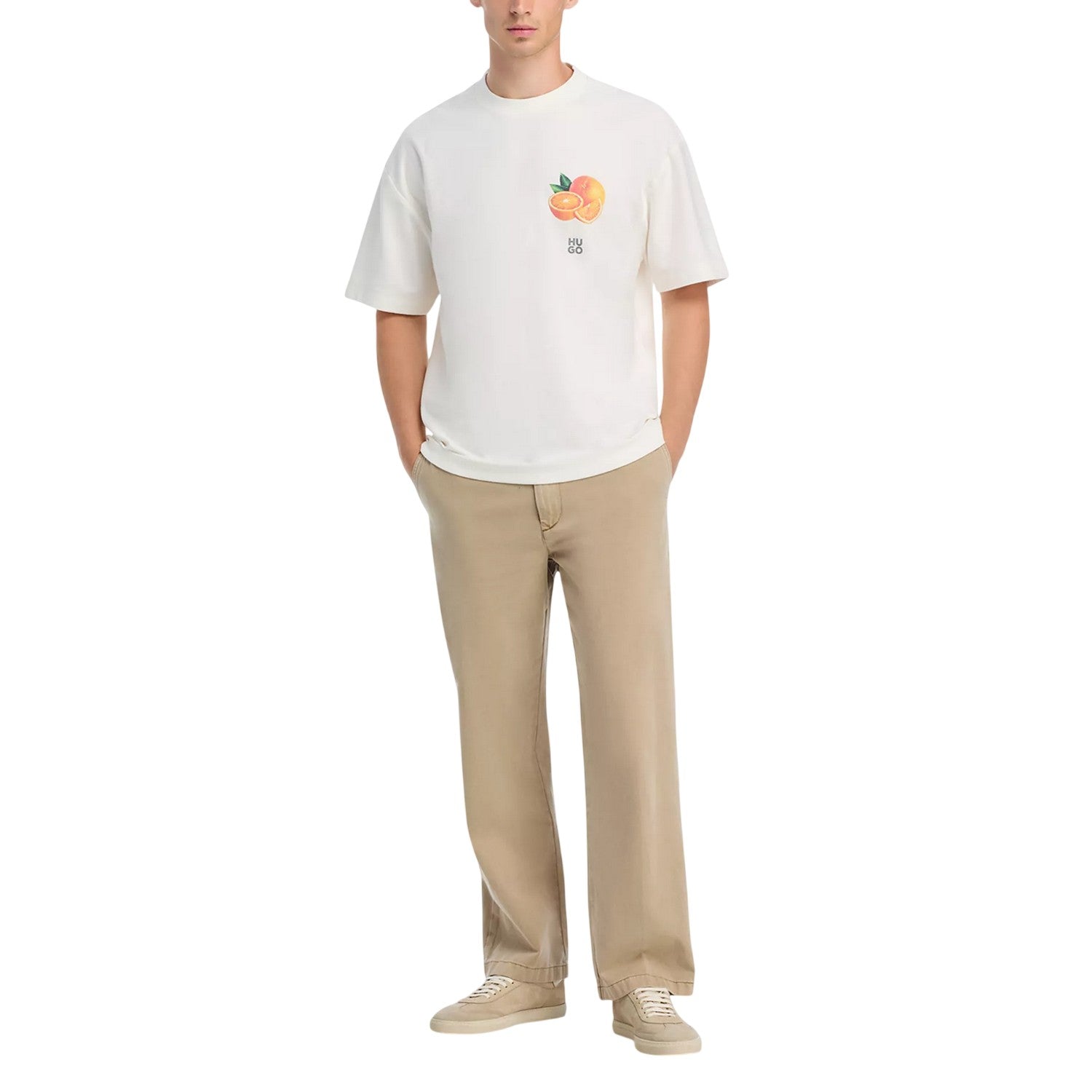 Natural - Side - Hugo Mens Orange Crew Neck Regular T-Shirt