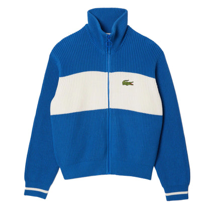Blue - Front - Lacoste Womens-Ladies Zipper Cotton Colour Block Cardigan
