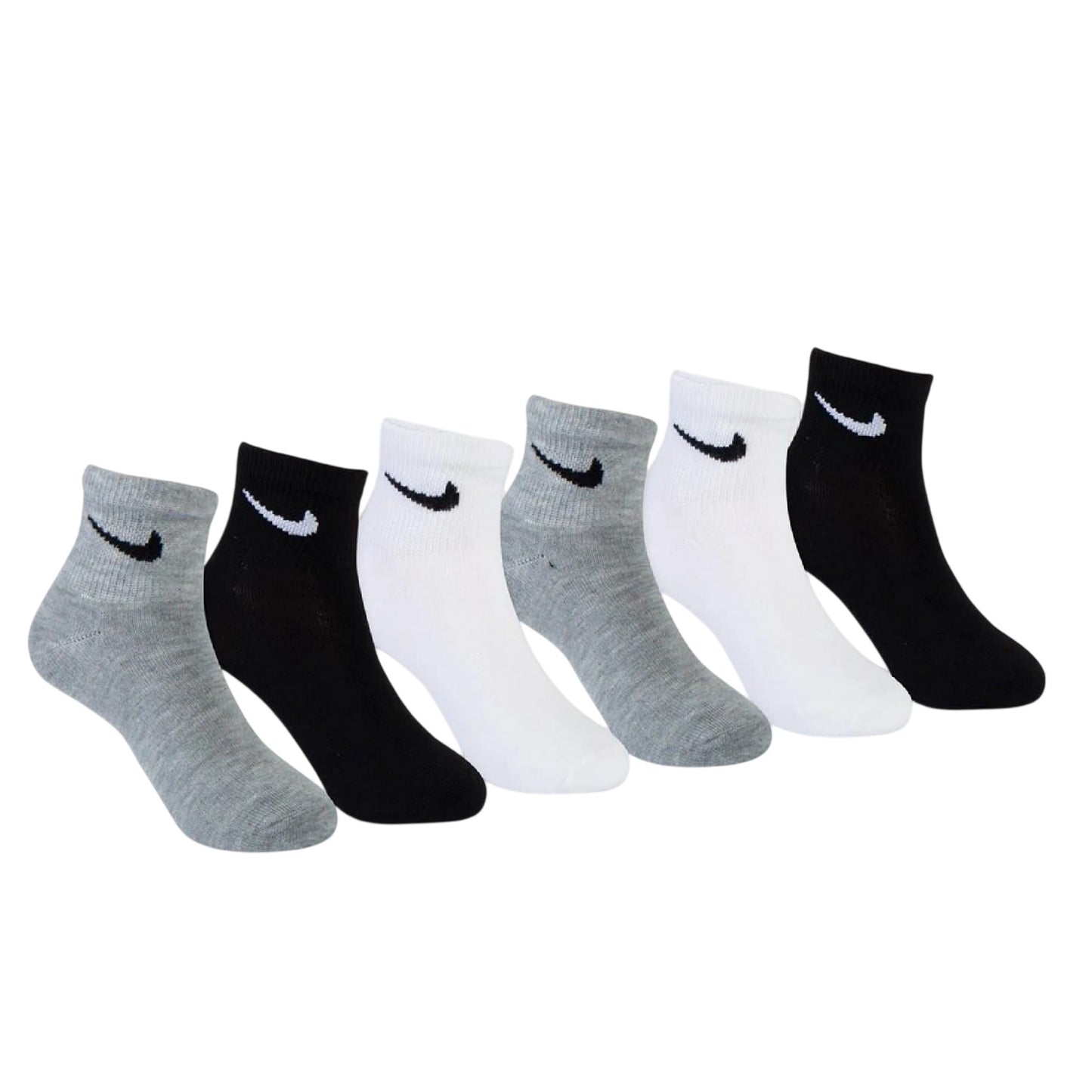 Grey-White-Black - Back - Nike Childrens-Kids Swoosh Trainer Socks (Pack of 6)