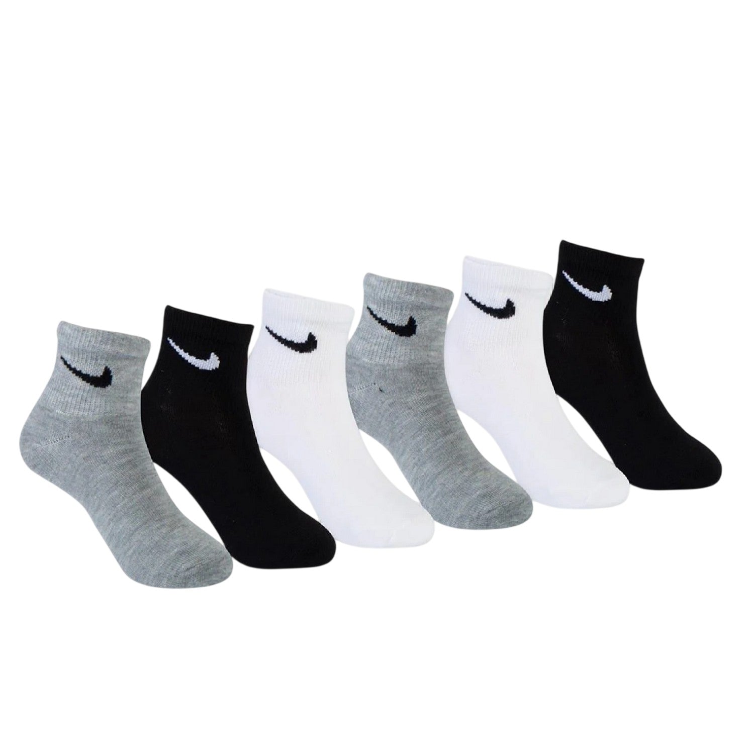 Grey-White-Black - Back - Nike Childrens-Kids Swoosh Trainer Socks (Pack of 6)