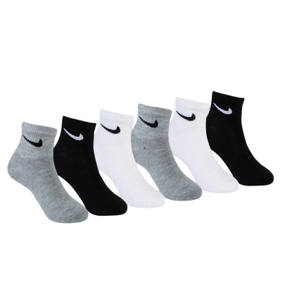 Grey-White-Black - Back - Nike Childrens-Kids Swoosh Trainer Socks (Pack of 6)