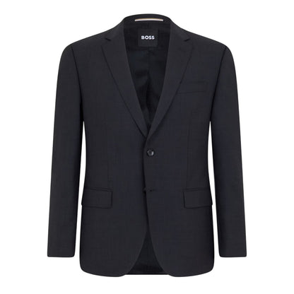 Dark Grey - Front - Boss Mens Logo Wool Flap Pocket Suit Jacket