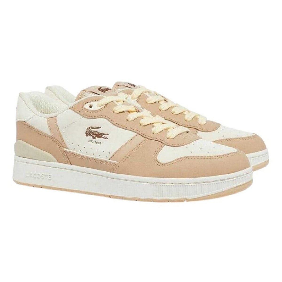 Light Brown - Side - Lacoste Mens T-Clip Leather Low Cut Flat Trainers