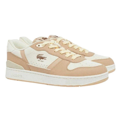 Light Brown - Side - Lacoste Mens T-Clip Leather Low Cut Flat Trainers