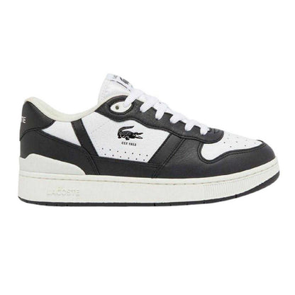 White-Black - Front - Lacoste Mens T-Clip Leather Low Cut Flat Trainers