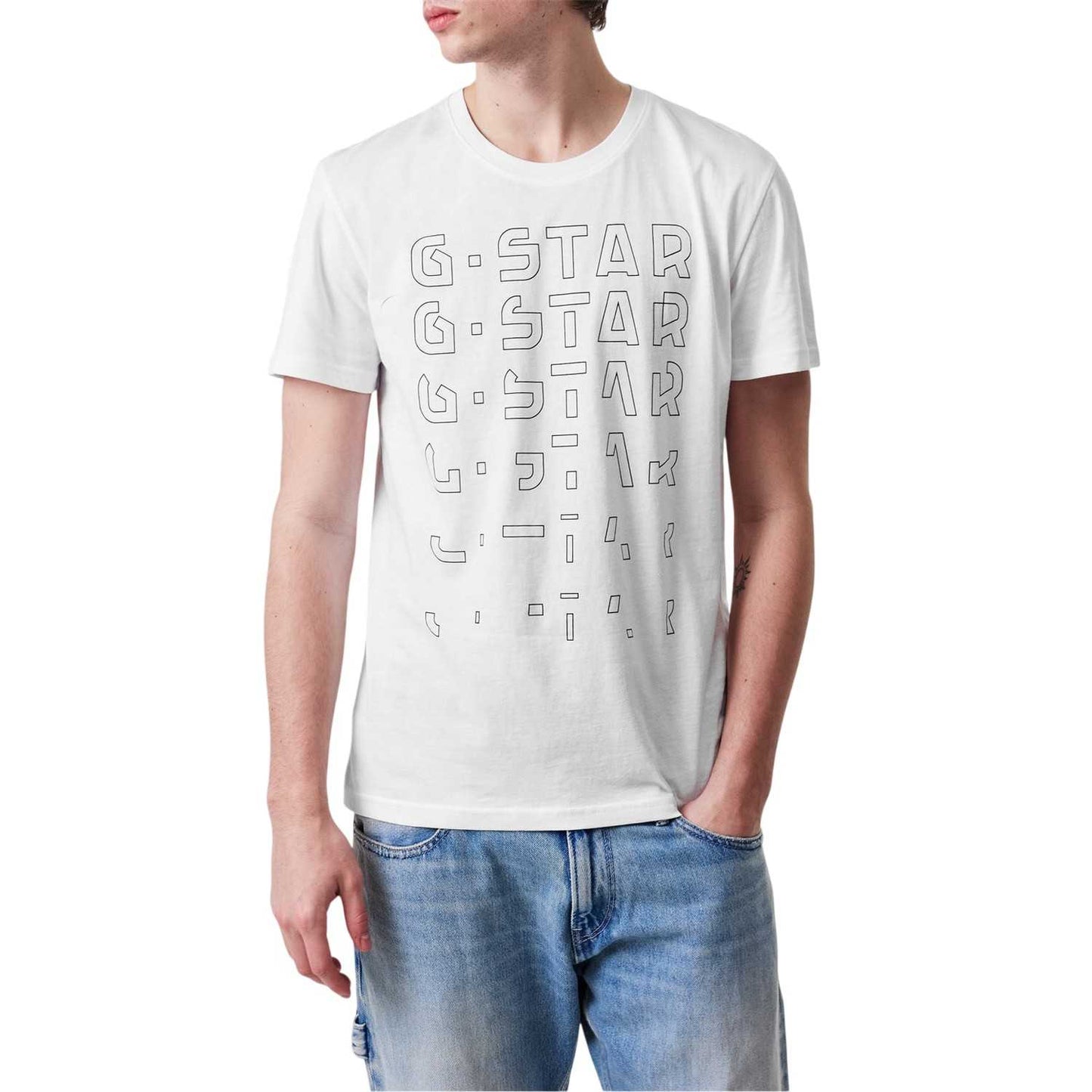 White - Side - G-Star Mens Lettering Crew Neck T-Shirt