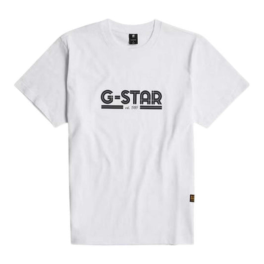 White - Front - G-Star Mens Line Script Lettering T-Shirt