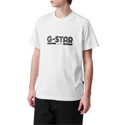 White - Side - G-Star Mens Line Script Lettering T-Shirt