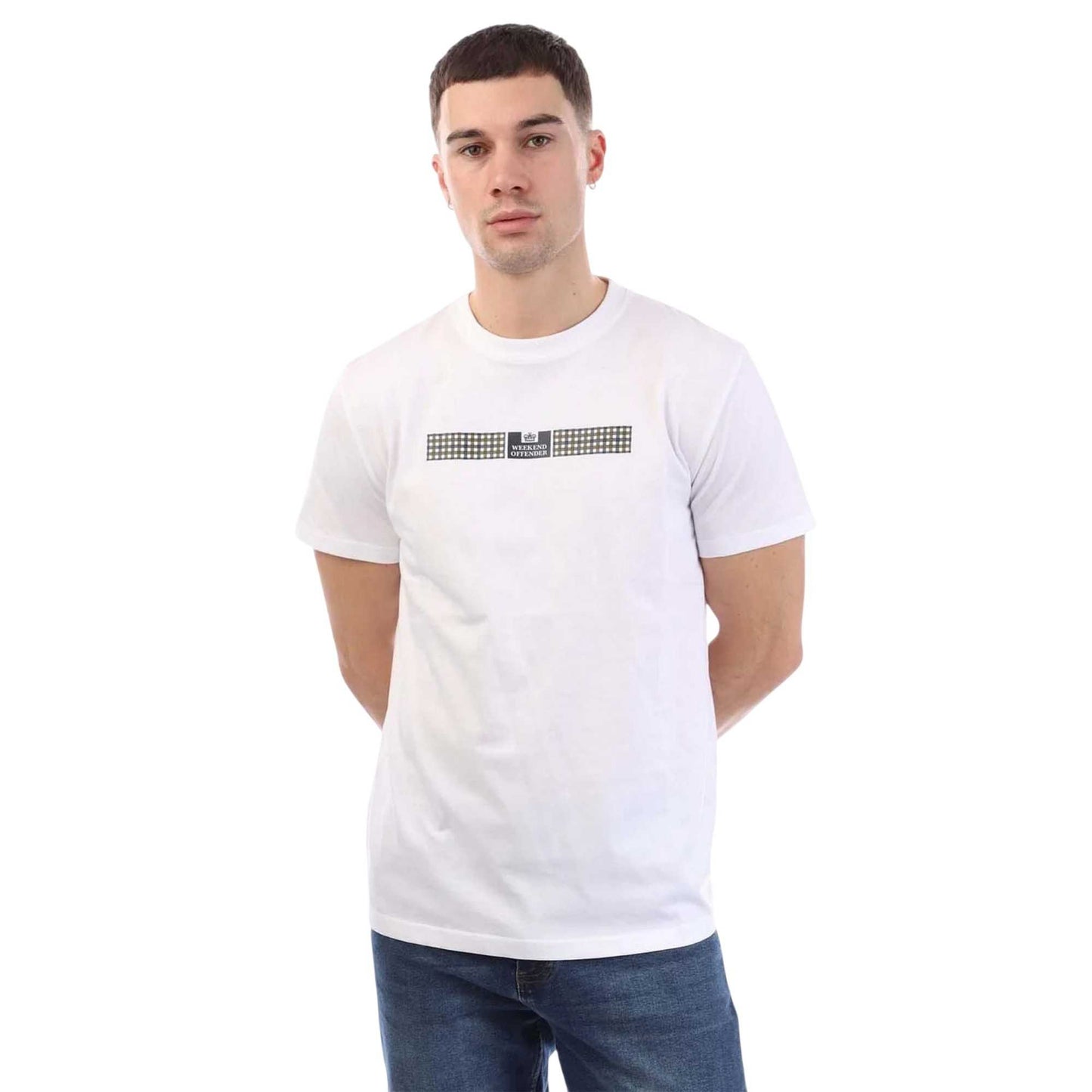 White - Front - Weekend Offender Mens Shareck Checked Regular T-Shirt
