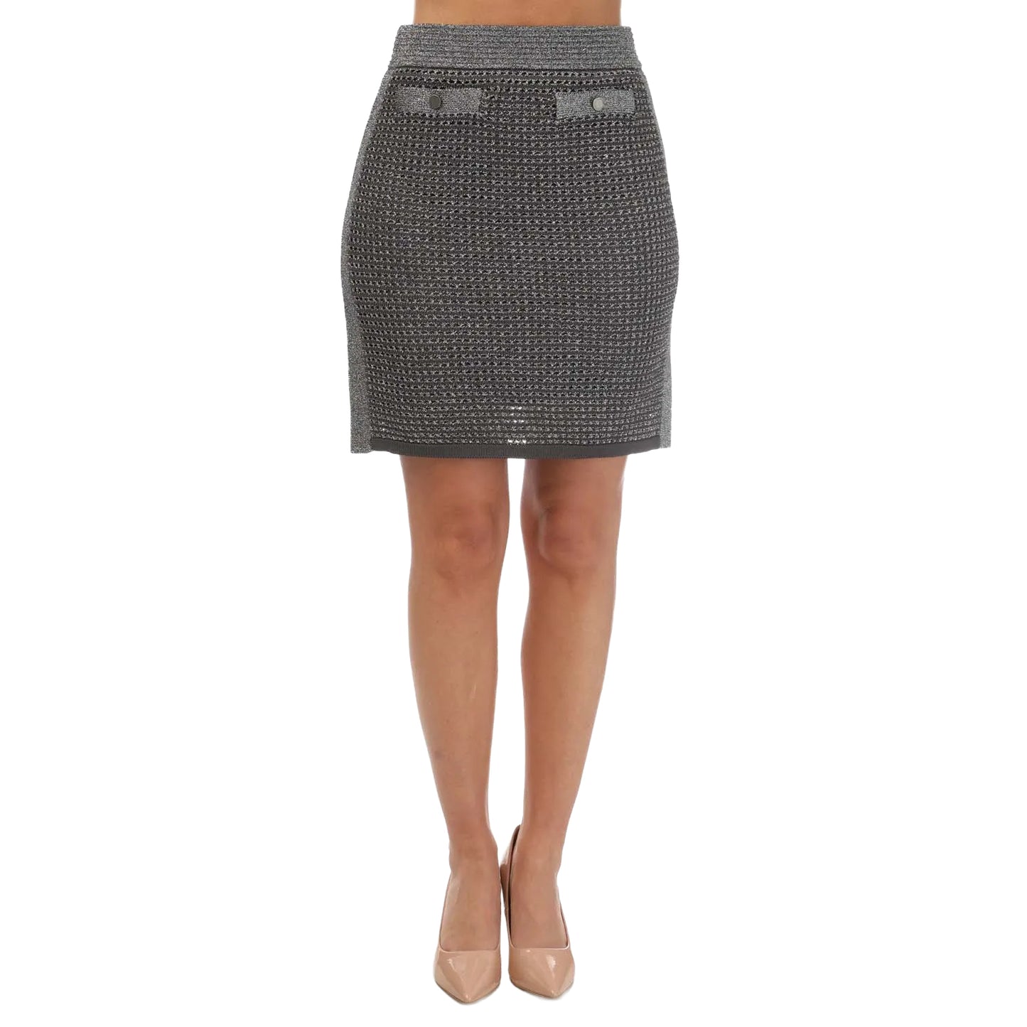 Gunmetal - Front - Ted Baker Womens-Ladies Sanniaa Metallic Knitted Mini Skirt