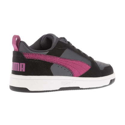 Black-Grey - Back - Puma Childrens-Kids Rebound V6 Leather Trainers