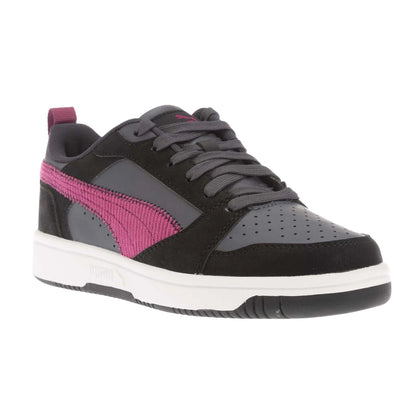 Black-Grey - Front - Puma Childrens-Kids Rebound V6 Leather Trainers