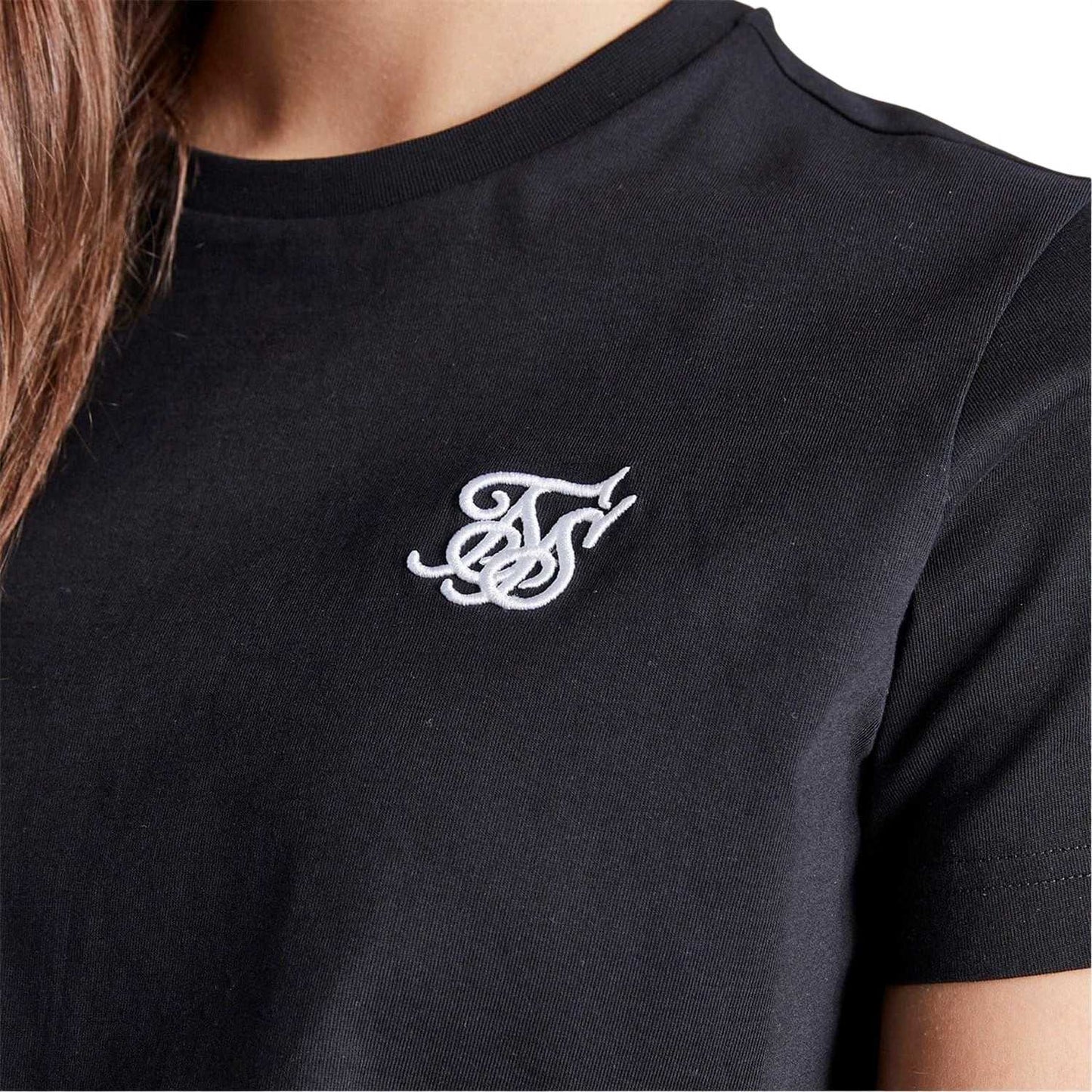 Black - Side - SikSilk Womens-Ladies Logo Regular Crop T-Shirt