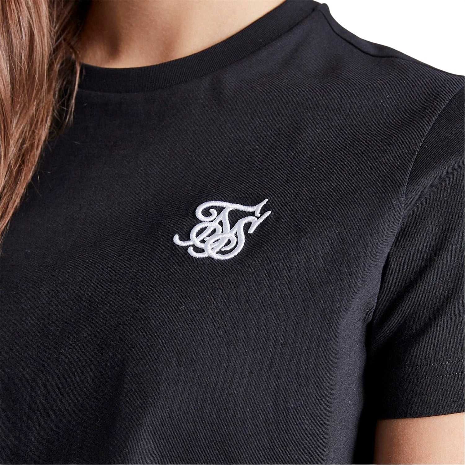 Black - Side - SikSilk Womens-Ladies Logo Regular Crop T-Shirt