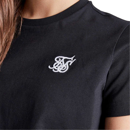 Black - Side - SikSilk Womens-Ladies Logo Regular Crop T-Shirt