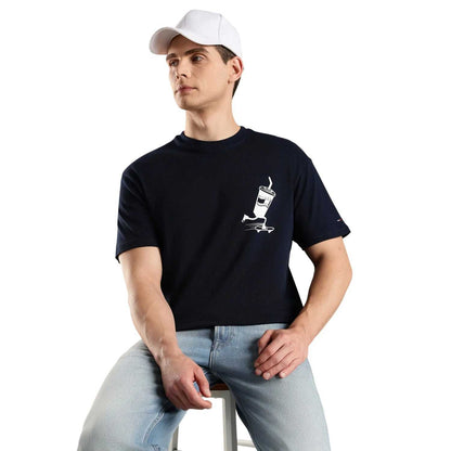 Dark Navy - Side - Tommy Jeans Mens Graphic Print Cotton Regular T-Shirt