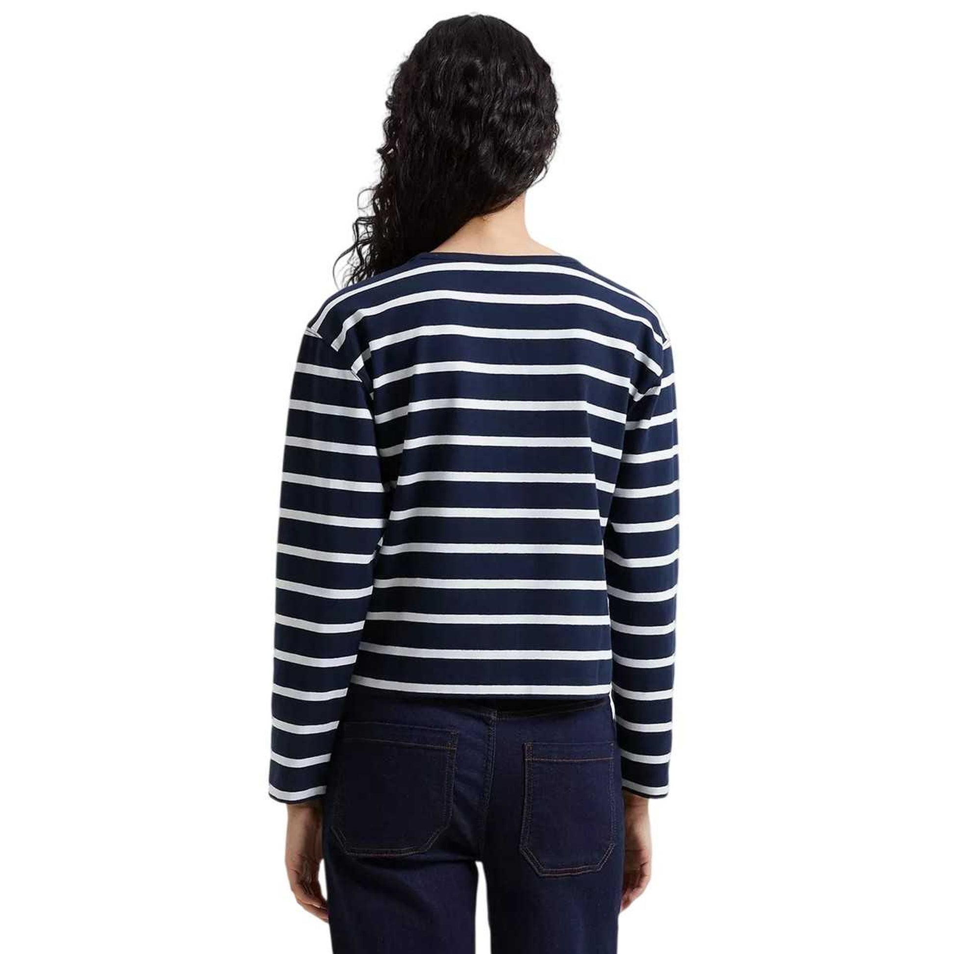White Marine - Back - French Connection Womens-Ladies Rallie Striped Regular T-Shirt