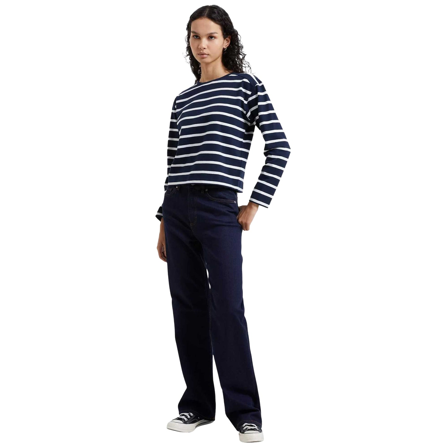 White Marine - Side - French Connection Womens-Ladies Rallie Striped Regular T-Shirt