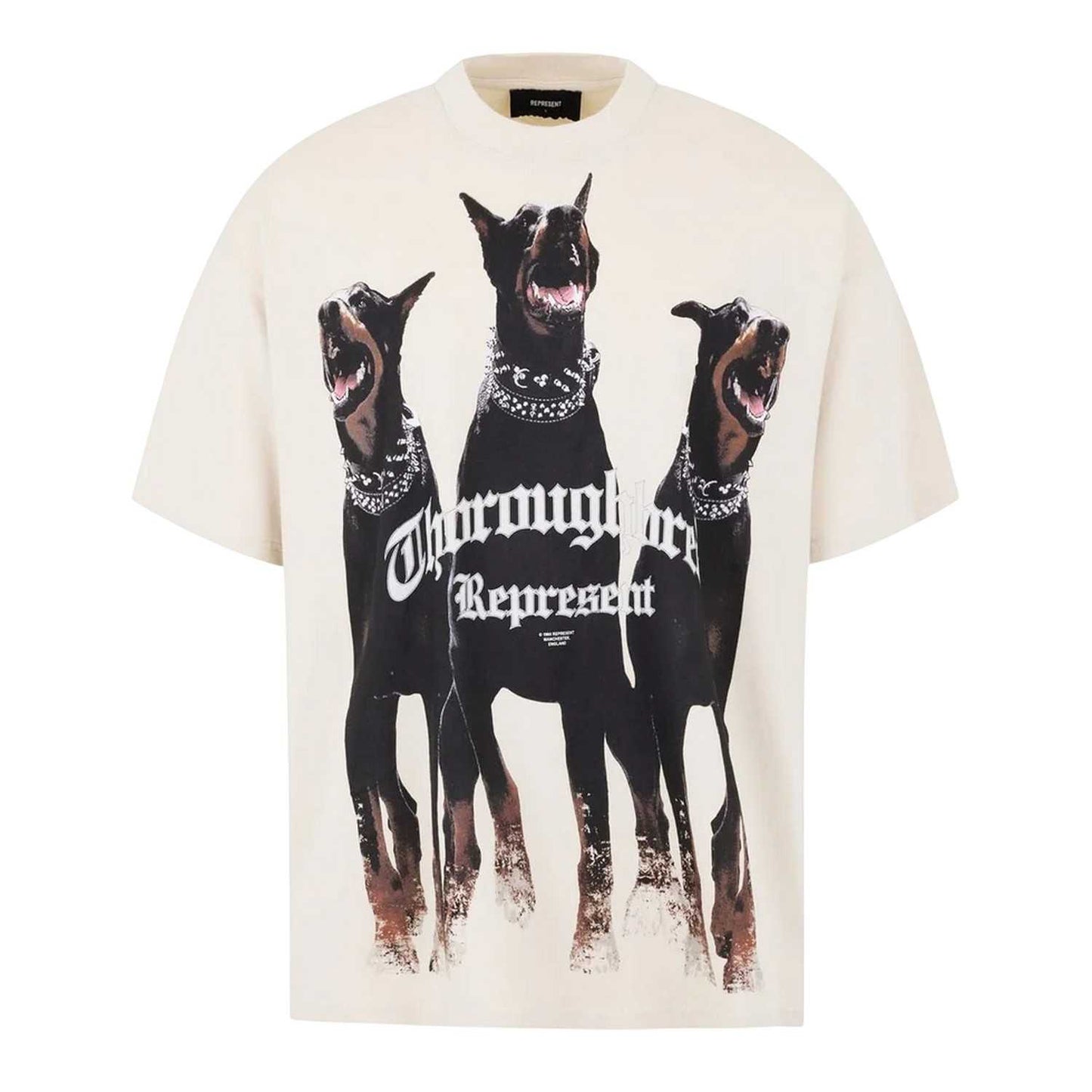 Vintage White - Front - Represent Mens Thoroughbred Dogs T-Shirt